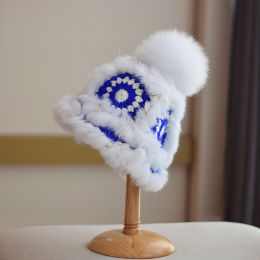 Japanese Fox Fur Ball Rabbit Fur Knitted Autumn And Winter Warm Plush Tiger Hat