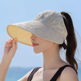 Letter Pattern Sun Hat; Fashion Large Brim Empty Top UV Protection Cycling Fishing Outdoor Casual Ponytail Hat