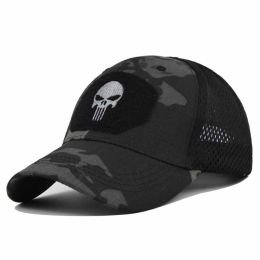 1pc Breathable Tactical Baseball Cap; Multi-color Mesh Sun Hat With Skull Pattern; For Outdoor Hunting And Hiking