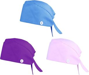 3 Pcs Working Cap with Button Head Cover Upgrade Sweatband Adjustable Tie Back Hats Bouffant Hats for Women Men