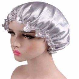 2pcs Satin Hair Cap Bonnet Night Sleep Cap Women Shower Cap Femme Silk Long Hair Cap Hat for Bath Unisex Hair Bonnets (Color: 7)